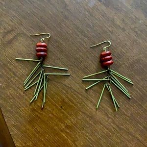 Beaded gold dangle statement earrings